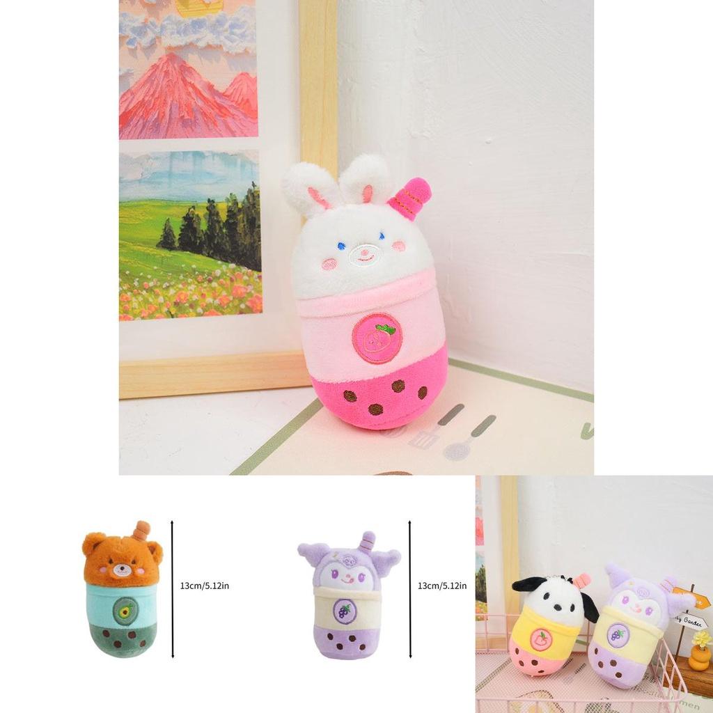 Cute Panda Milk Tea Cup Keychain Plush Toy Couple Bag Pendant Rabbit Stuffed Animal Gift