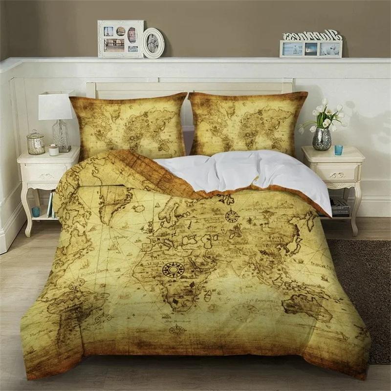 3D Print Nautical Map Bedding Set,Duvet Cover Comforter Bed Set Quilt Cover Pillowcase,King Queen Twin Size Boys Girls Adults