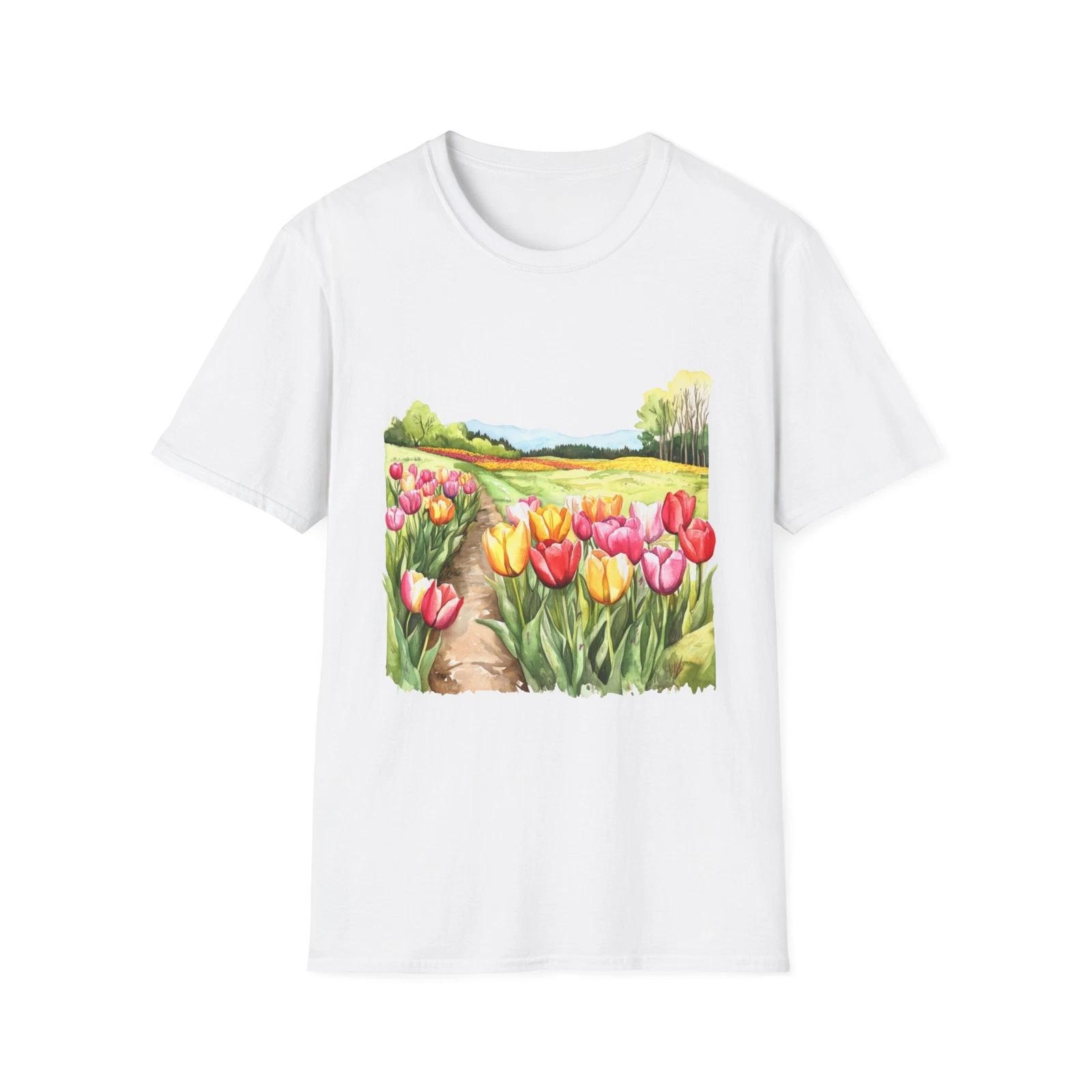 Floral Tulip T-Shirt, Spring Fashion, Garden Lover Gift, Casual Wear, Nature Tee XL