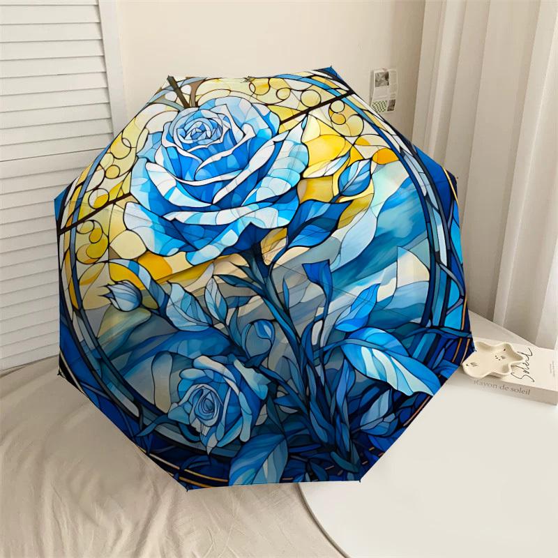

1PC Rose Stained Glass Umbrella-8-Rib Reinforced, Automatic Open, Lightweight & Durable, Cute Fashion Accessory for Outdoor-T145