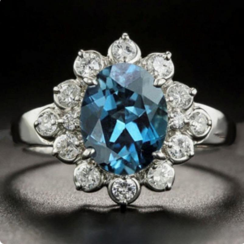 Schleifen Sie 3,2 Karat, um einen blauen Zirkonring zu kreieren, origineller Charme, Verlobungsring