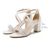 Foreign trade sandals 2025 new women's summer white high heels classic thick heel wedding shoes pearl word belt large size shoes 43