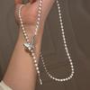 Mother-of-pearl Butterfly Buckle Sweater Chain Long Autumn Winter Light Luxury Pearl Necklace Accessories Women's Beaded Jewelry