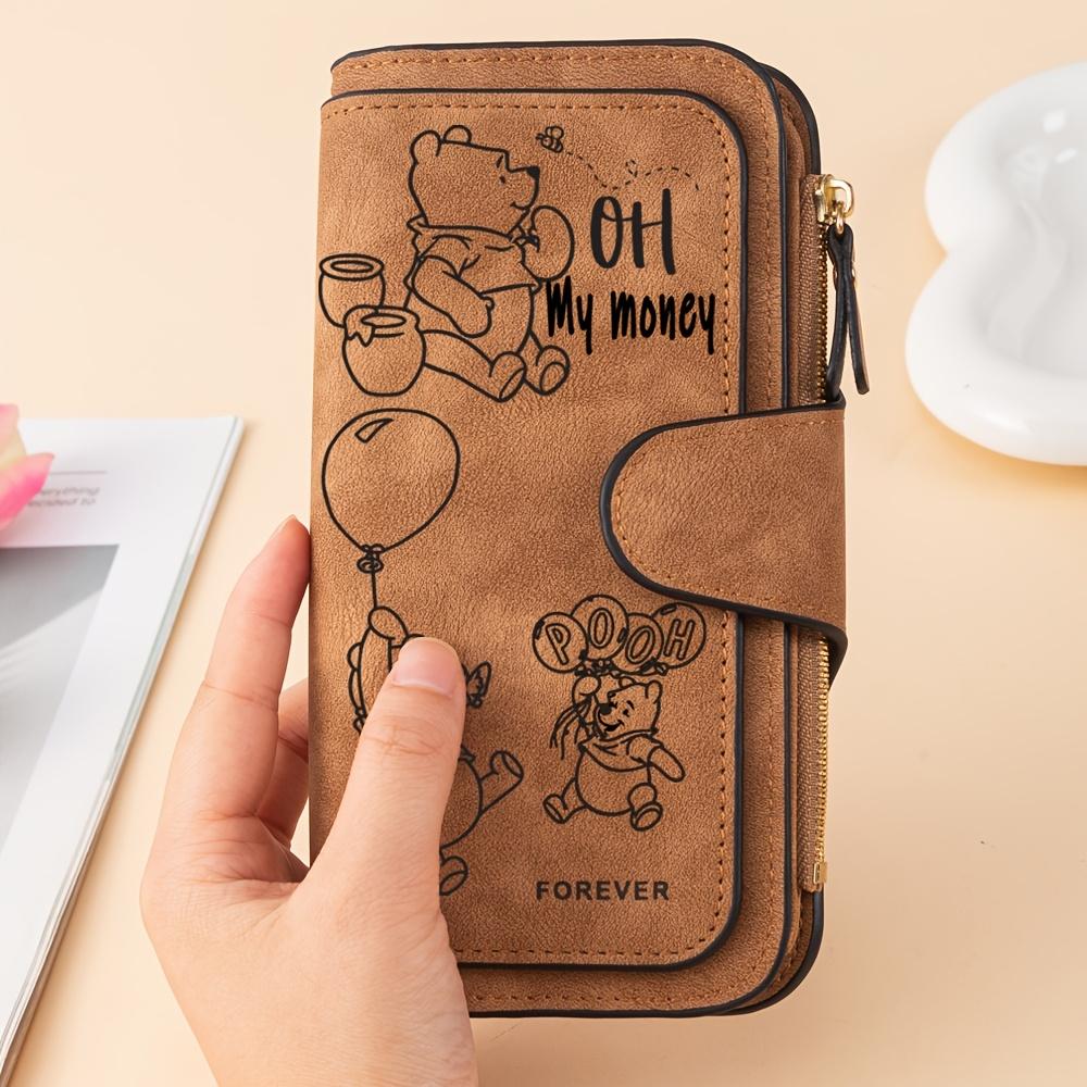 Disney Pooh Cartoon Print Passport Holder and Document Organizer, Cute Zipper Handbag with Card Slots for Women and Girls Travel and Daily Use