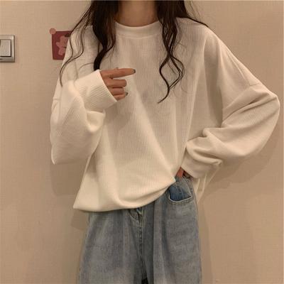 Cotton Long-sleeved Sweatshirt for Women New Autumn Underwear with Thin Base and Versatile Loose Student Outer Top