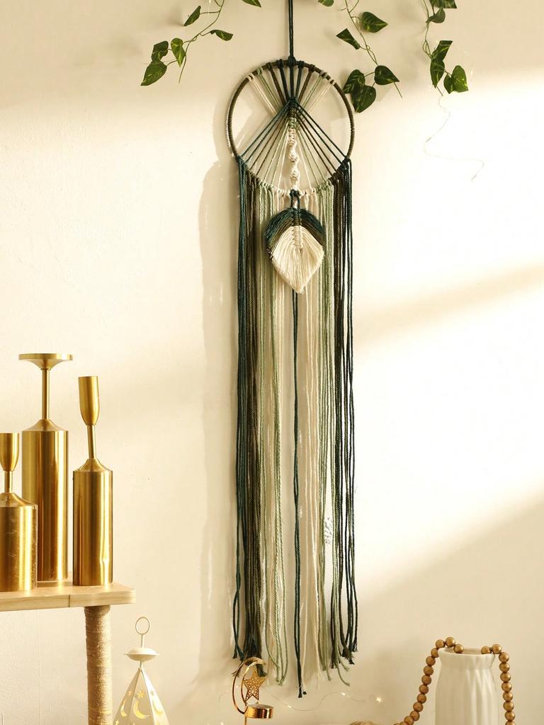 Makramee-Traumfänger, Makramee, rundes Blatt, Wandbehang, Boho-Dekoration, Wandteppich, ästhetisches Raumdekor, Weihnachtsgeschenke