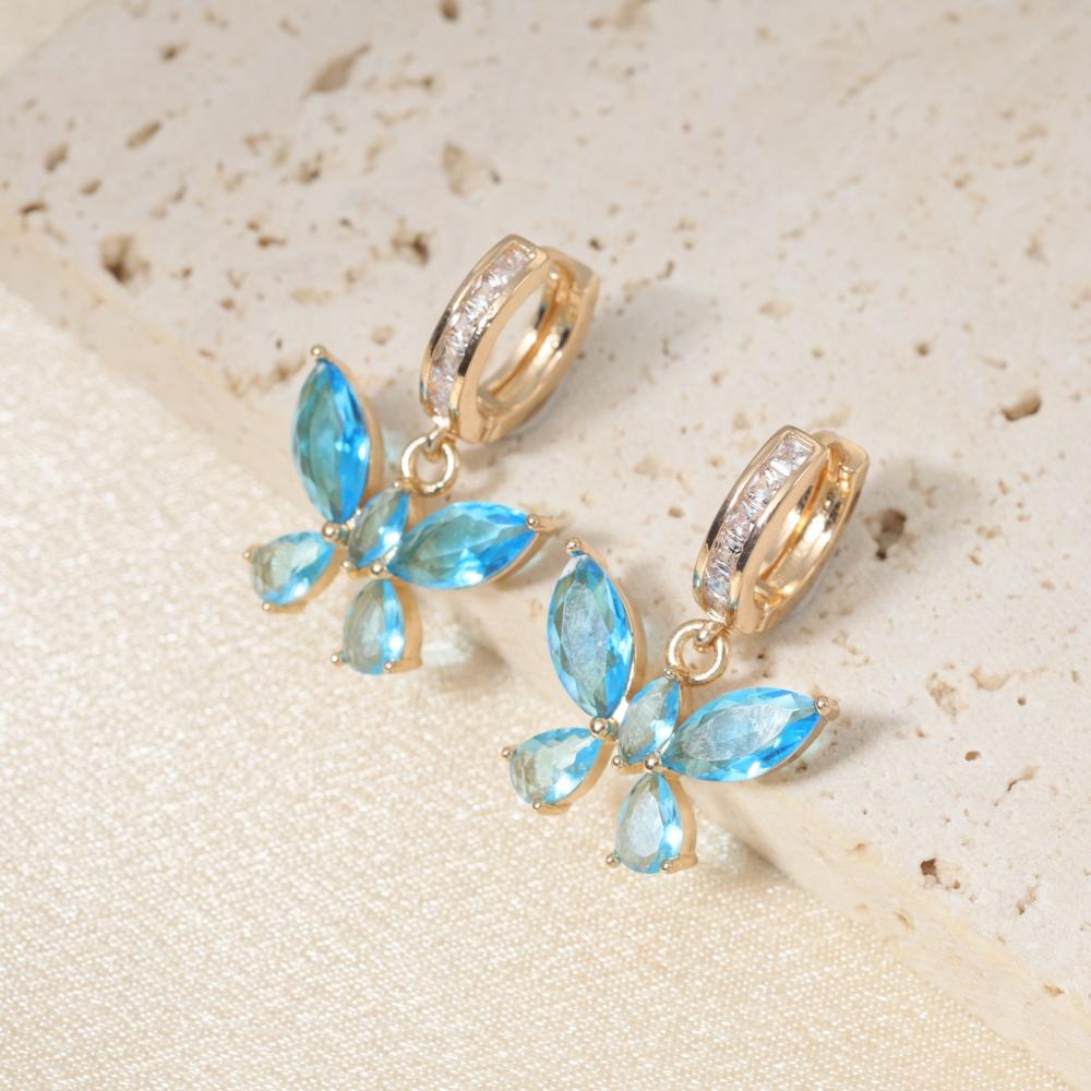 Modische blaue künstliche Kristall Schmetterling Hängeohrringe für Damen Zirkonia Ohrring Schmuck Hochzeitsparty Zubehör