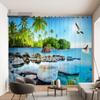 2 Panel Blue Sea Curtains Maldivian Seagull Coconut Tree Curtains for Bedroom Living Room Kitchen Window Blinds Cortinas