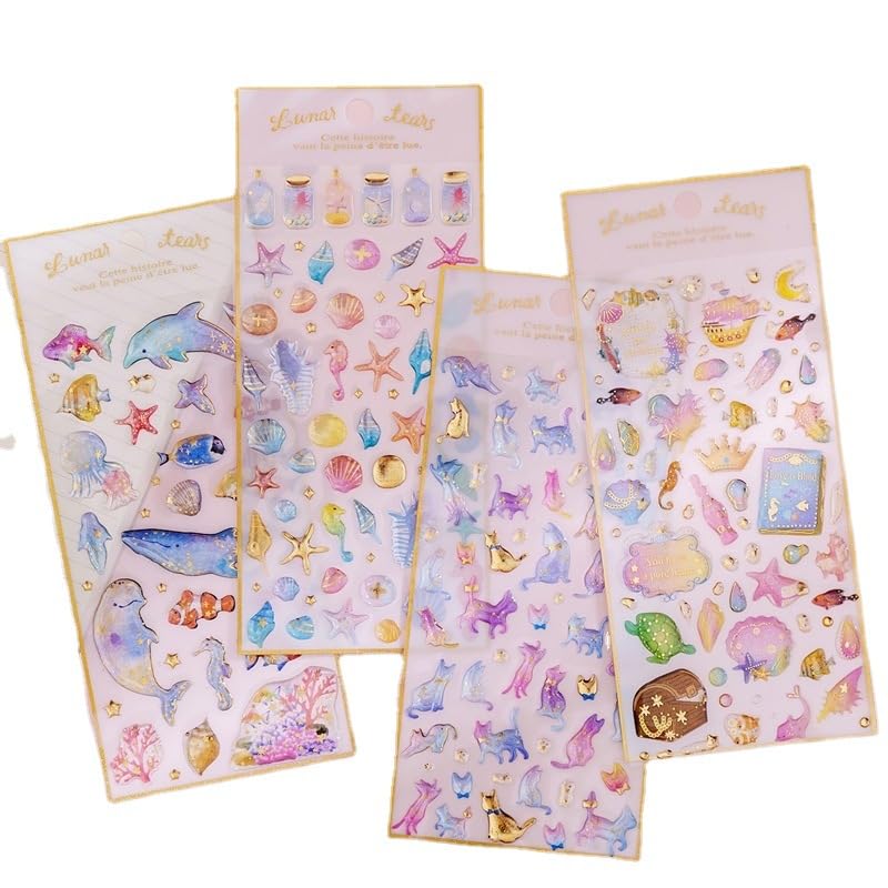 Mnndeoo Sea Creature 3D Puffy Glitter Foil and Constellation Colorful for Planner Decoration Stickers, 6-Piece Set, Stickers, Stamping, Dolphin,