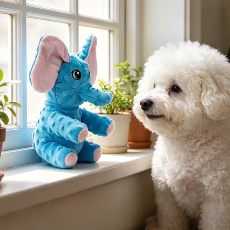 Hot sale Soft and cute blue elephant plush toy with bean plush inside BB calling interactive voice self raising dog toy