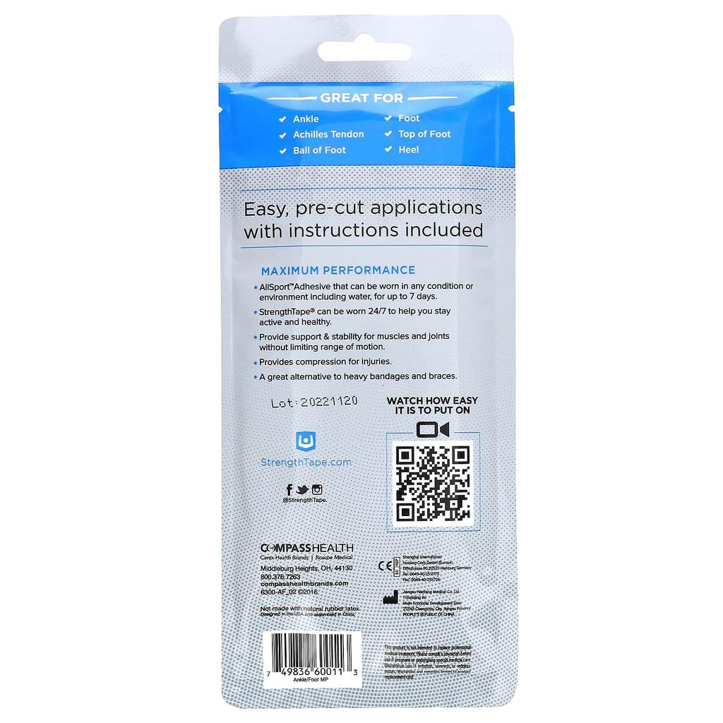 Kineziologická tejpovací sada, chodidlo a kotník, 6 předstřižených pásků