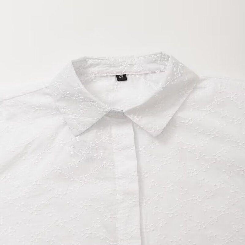 Fashion Style 2024 Summer New Women's Clothing Elegant White Short Sleeve Stand Collar Embroidery Short Shirt 3564115
