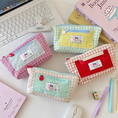 Contrasting Color Plaid Pencil Bag, Dopamine Large-capacity Pencil Case, Junior High School Girl Ins Style, High-value Stationery Bag