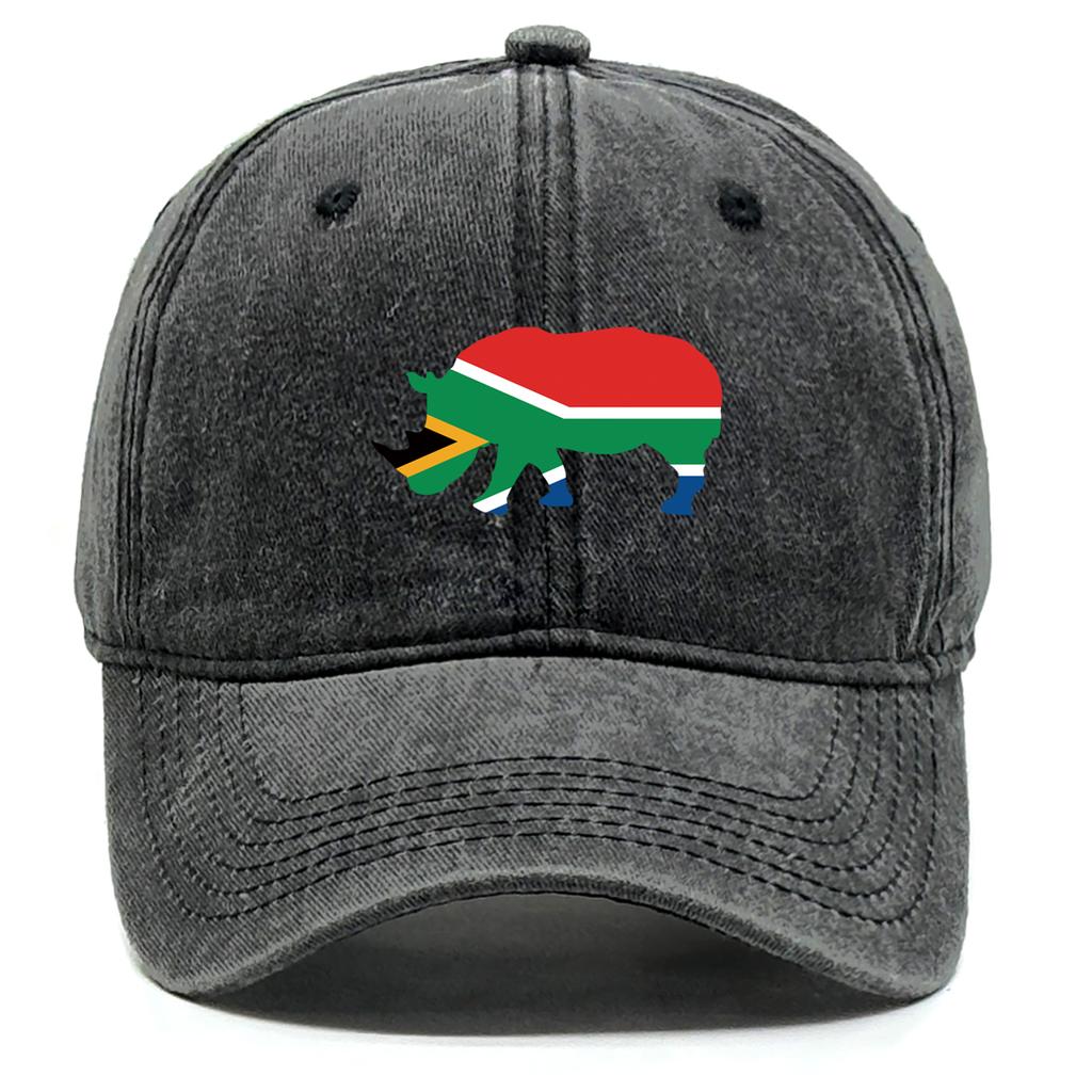 African Elephant Flags Print Adjustable Caps Rhinoceros Flags Washed Cotton Trucker Hat Inelastic Cotton Snapback Sun Hat