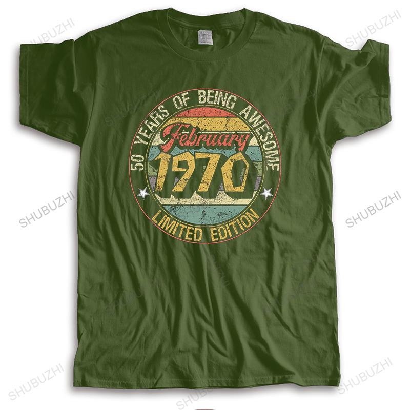 Unisex Vintage February 1970 Born 50th Birthday Oneck Cotton Short Sleeve Casual Tee