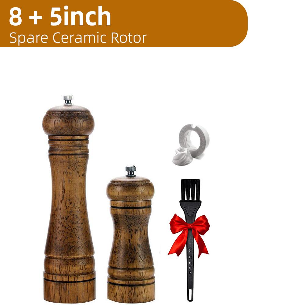 Wood Salt and Pepper Grinder Set, Pepper Mill, Salt Shakers w/Adjustable Ceramic Rotor- Refillable - Oak Wood