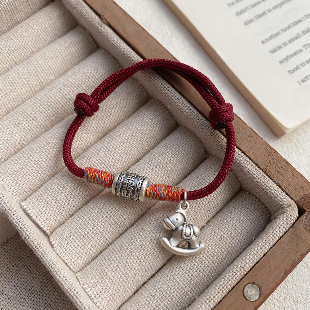 Women s S999 Sterling Silver Prosperity Wooden Horse Red String Zodiac Bracelet - New Chinese Style Handcrafted Jewelry Pure Silver