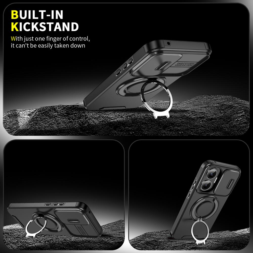 KEYSION 360° Ring Stand Phone Case for Xiaomi POCO F7 Slide Camera Protection Magnetic Shockproof Cover for Redmi Turbo 4 Pro