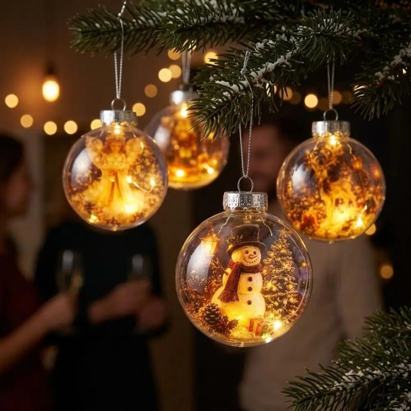 1Pcs Santa Claus Themed Clear Plastic Christmas Ball Ornament Led Light Hanging Decor For Christmas Tree Party Decoration