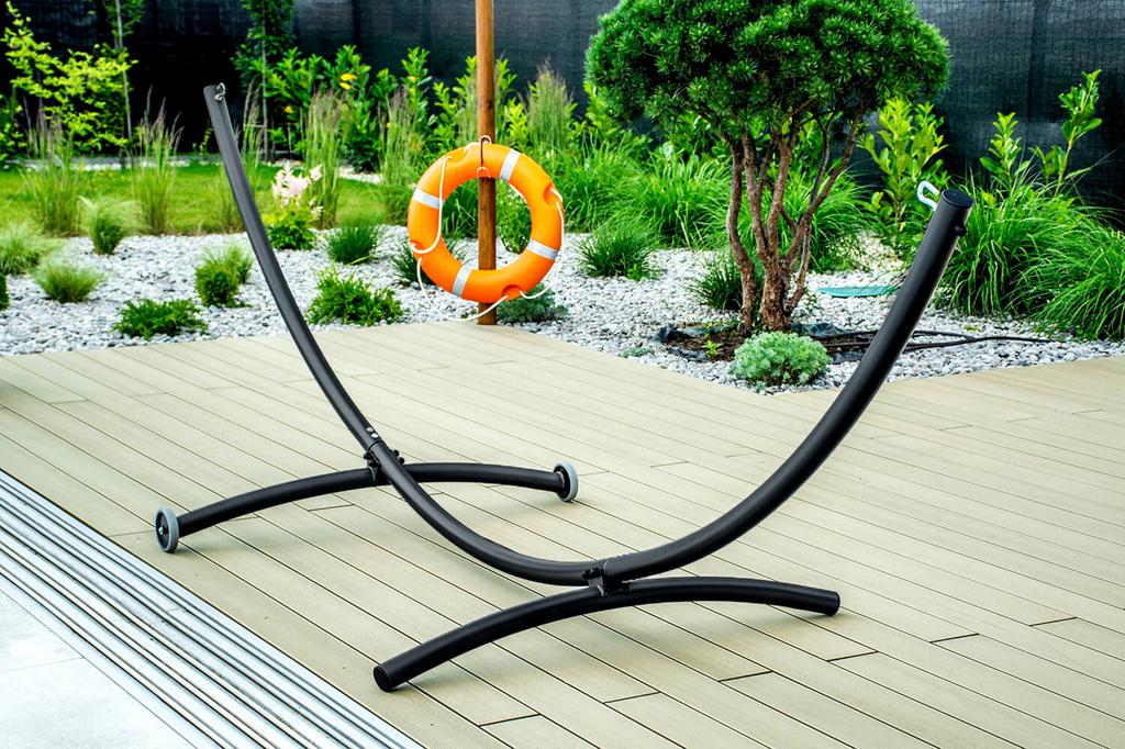 Metal Frame for a Garden Hammock On Wheels, Black Metal, Two-person