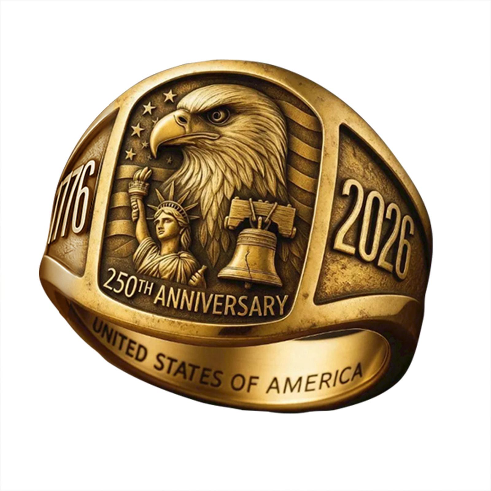 

Патриотическое кольцо, Кольцо в честь, В память о 250-летии американской, Подарок Независимости One Size золотой