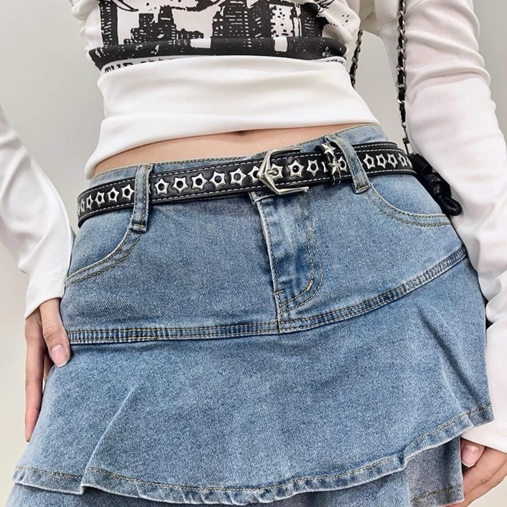Metal Buckle Y2K Star Waist Belts PU Leather Girls Rivet Waistband Women's Jeans Belt  for Pants