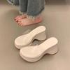 sponge cake thick bottom slope heel cool slippers women's summer wear fashion 2025 new high-end fairy wind transparent one-word drag
