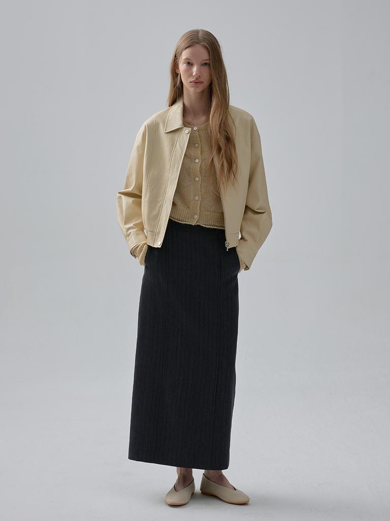 Mouth Pintuck Maxi Skirt (Gray Stripe)