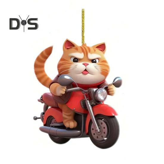 

Декоративный кулон в виде котенка на велосипеде, украшение для автомобиля, мультяшный кот, украшение на рождественскую елку, подвесной аксессуар для зеркала заднего вида Cat