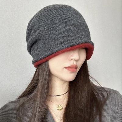 Pure Wool Pile Hat for Men and Women Loose Version Stretch Knitted Cold Hat European and American Style Double Sided Hat