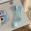Sock Children Sweet Heart-shaped Buttons Mid-length Socks Trendy Wide Cuff Striped Pile-up Socks
