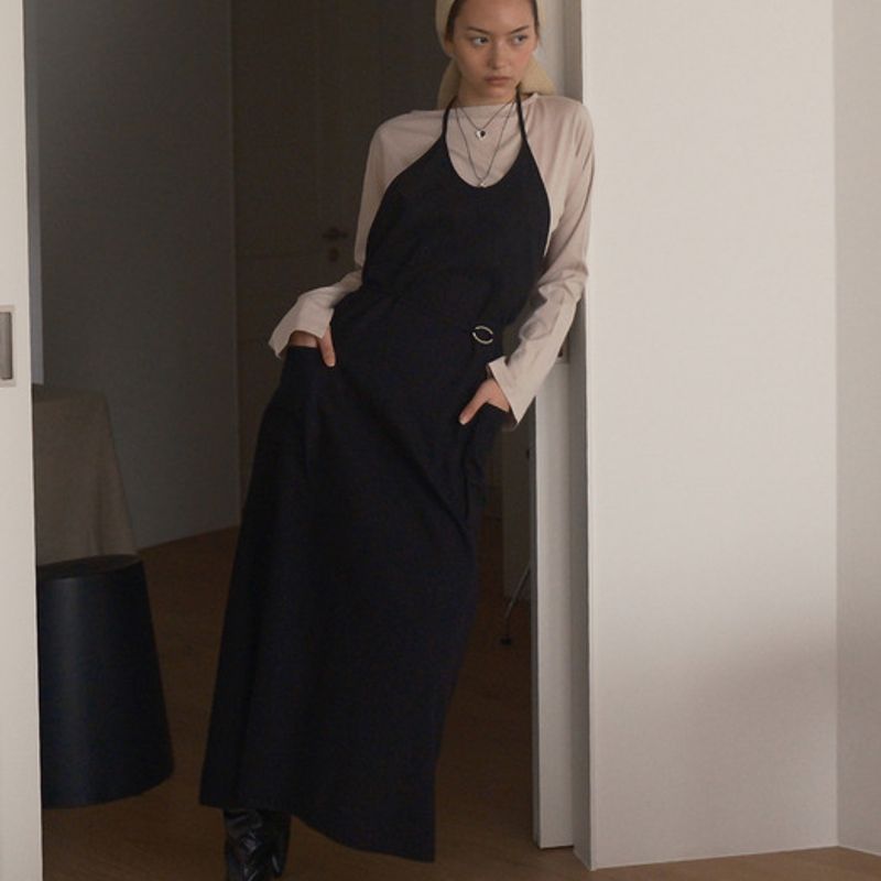 EcommaE LINEN MAXI APRON (BLACK)