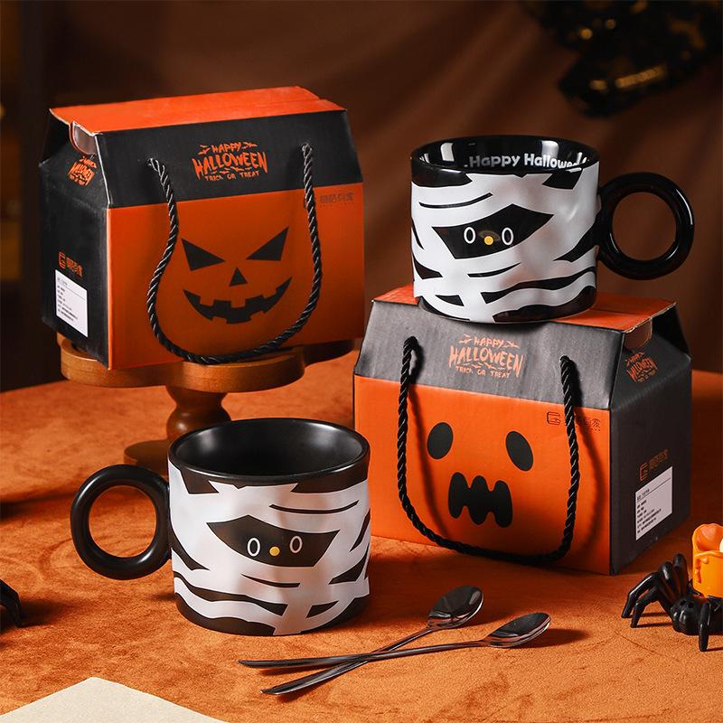 Halloweenský hrnek mumie keramický Halloweenský dárek Vysoce vypadající hrnek Suvenýr Hrnky na vodu Dárková sada