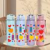1PC Heart Pencil Fruit Layout 750ml Color Plastic Sports Water Bottle Leakproof Flip Straw Lid For Sports Office Home Use
