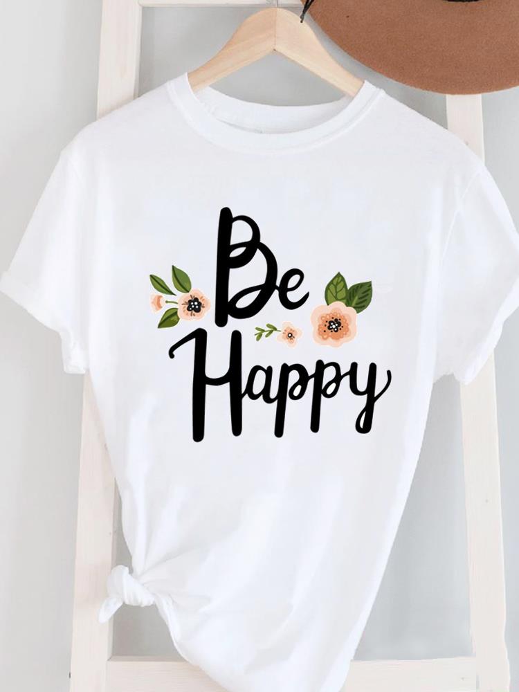 (Asian Size) Women's Top T Female Print Short Sleeve T-shirts Fashion flower letter O-neck Casual Clothing  Graphic Tee