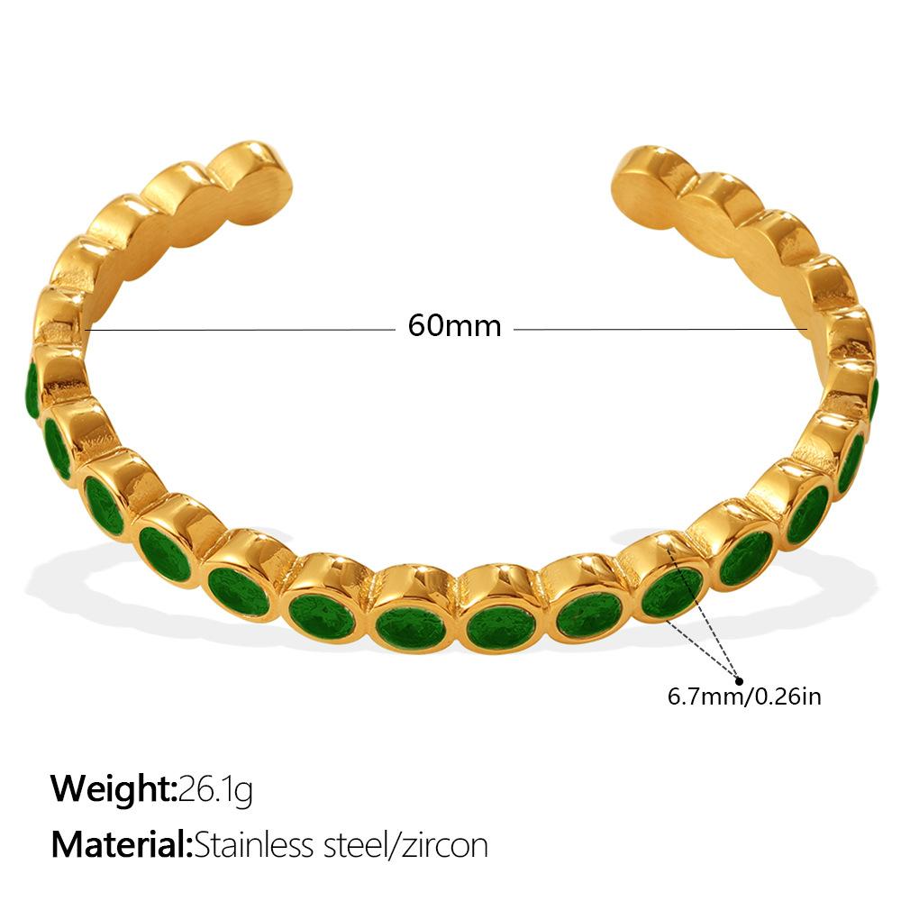 Light Luxury Retro Style Multi-Color Zircon Open Bracelet Stainless Steel Stacked Versatile C-Shaped Bracelet
