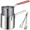 Kitchen Fryer with Strainer & Food Tongs Stainless Steel Tempura Small Deep Frying Pan Deep Fryer Pot for Kitchen Fried Chicken