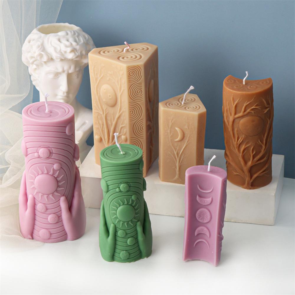 Stjärnbild Måne Sol Triangel Pelare Ljus Silikonform Äppelträd Sol Måne Pelare Ljus Silikonform Juldekoration