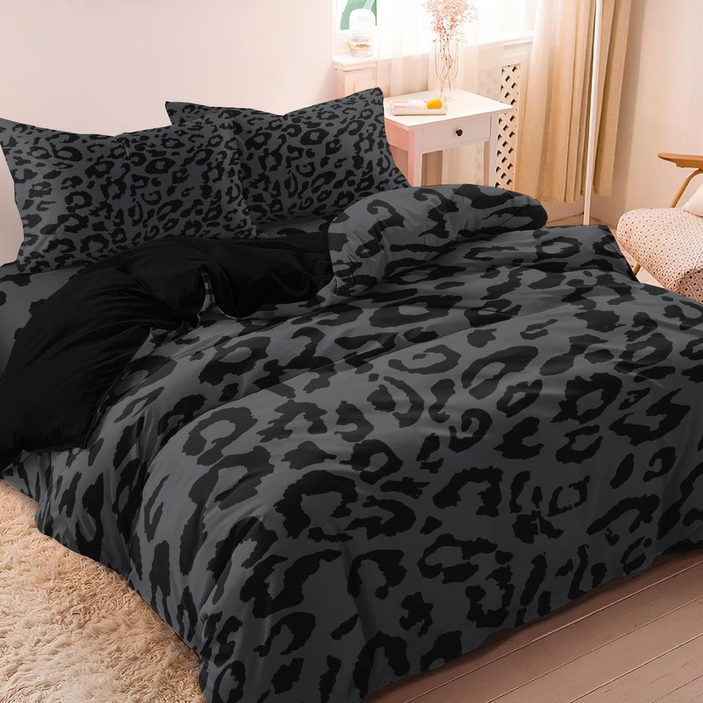 Set Copripiumino Moda Stampa Leopardo Scuro 3 Pezzi Quattro Stagioni Casa Stanza del Dormitorio Set Biancheria da Letto di Lusso Stampata ad Alta Definizione