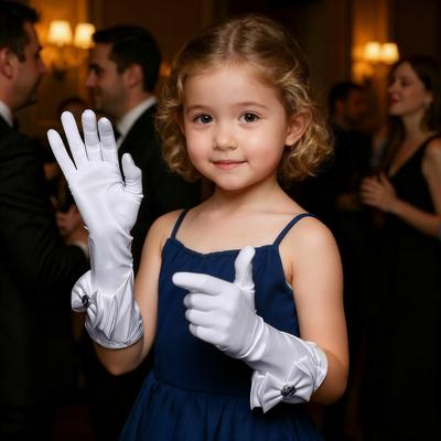 1 Pair Kids Gloves Rhinestones Inlaid Bowknot Decor Bright Color Gloves Performance Stage Princess Gloves