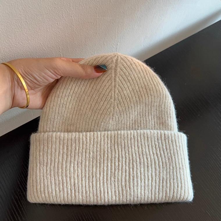High-Quality 100% Pure Wool Winter'S Knitted Hat Women Solid Color Double-Layer Warm Soft Wollen Beanies Y2K Bonnet Skullies Cap