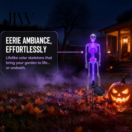 Halloween Party Decoration 3D Skeleton Solar Garden Lamp, Spooky Human Pathway Glowing Lawn Ornaments for Parties Lights, Waterproof Resin Outdoor