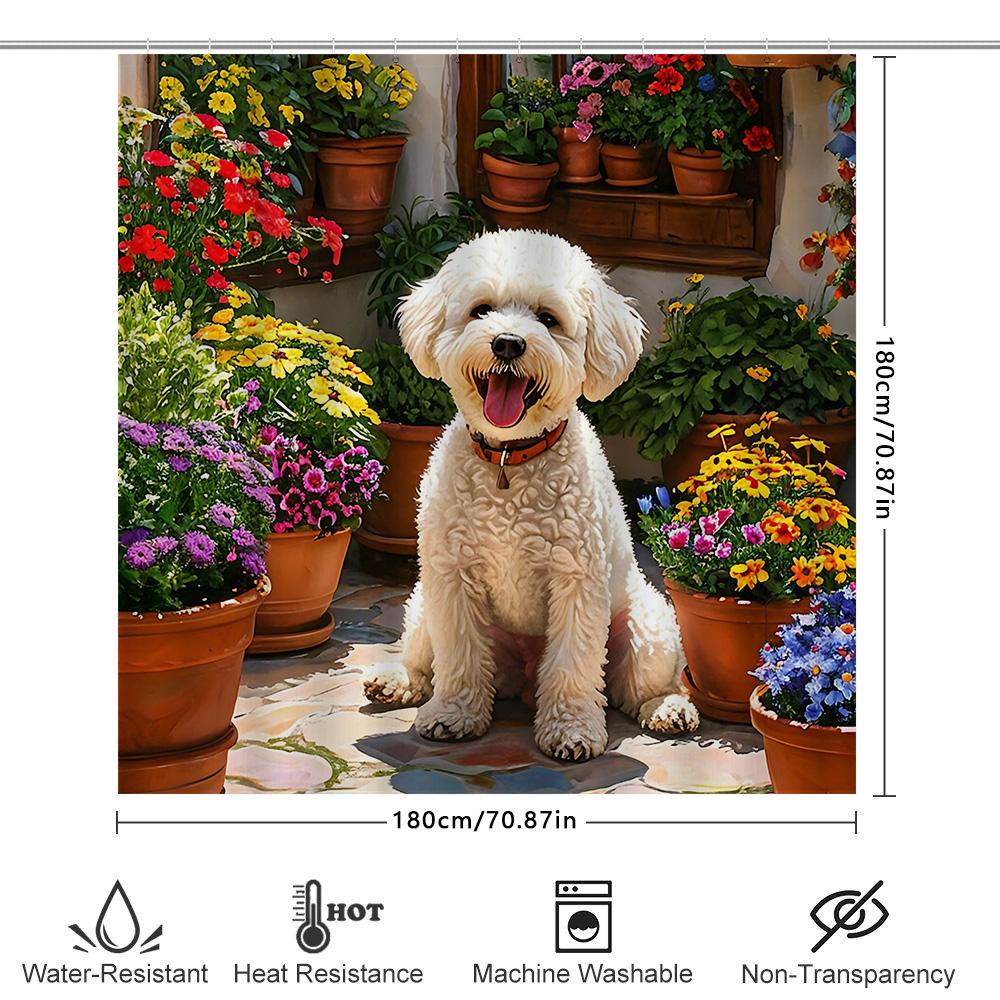 

Cute Dog Shower Curtain For Bathroom Decor - Vibrant Floral Patterned Waterproof Bath Mat Waterproof Durable Elevate Space W60H190(CM)-1 Pcs