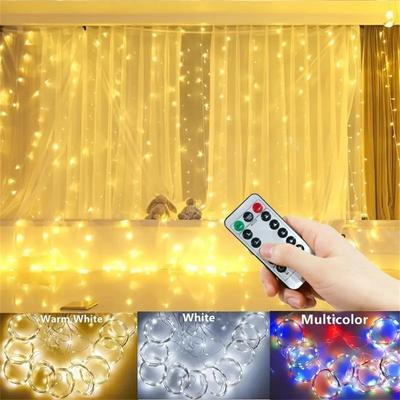 3/6M USB Lichterkette Lichtervorhang mit Haken 8 Funktionen Fernbedienung für Hochzeitsfeier Dekoration