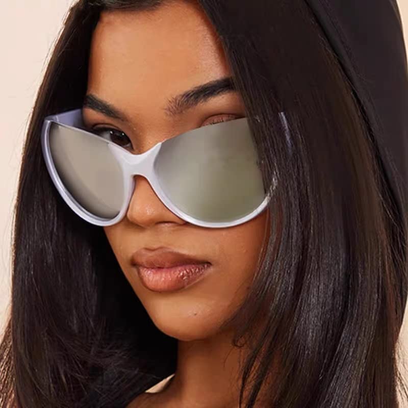 Oversized Vintage Sunglasses for Frog Eye Silver Mirror Outdoor Glasses [SHEEN KELLY] Wrap-Around Men,