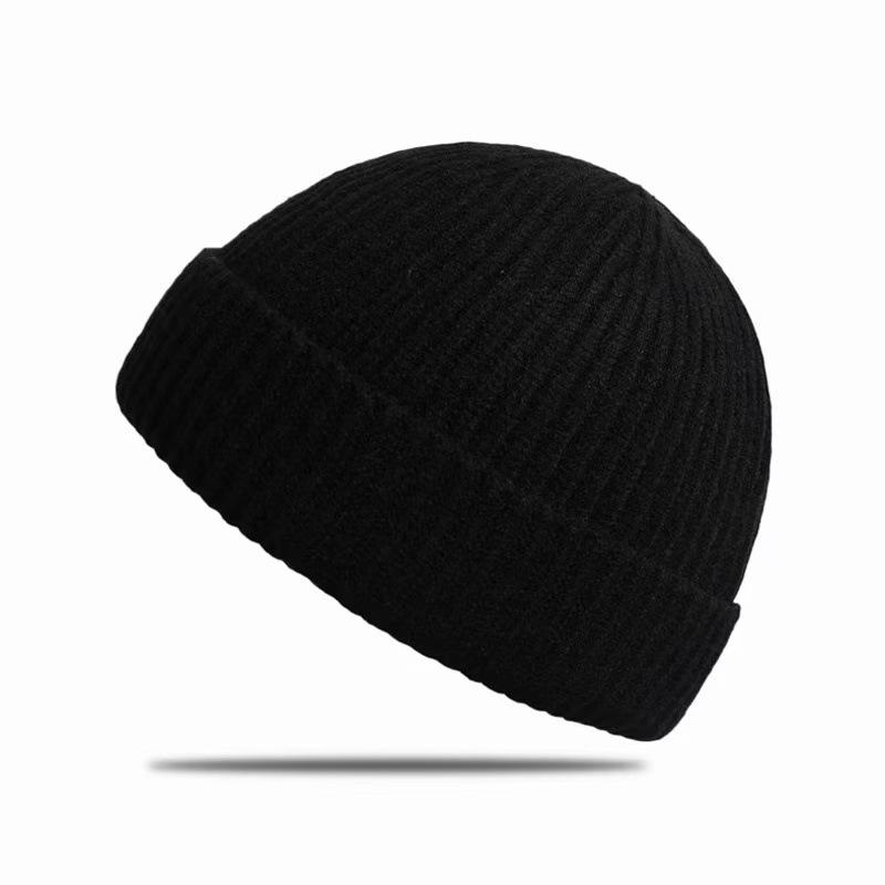 

Шапка вязаная толстой пряжей с большой окружностью головы для мужчин и женщин, осенне-зимняя уличная теплая и ветрозащитная однотонная куполообразная простая шапка L（58-61cm） чёрный