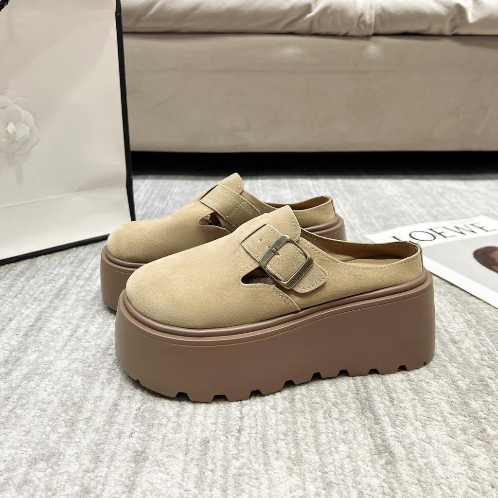 Height-increasing platform bag head half slippers women's outer wear 2025 new spring small man one-pedal Birkenmuller shoes