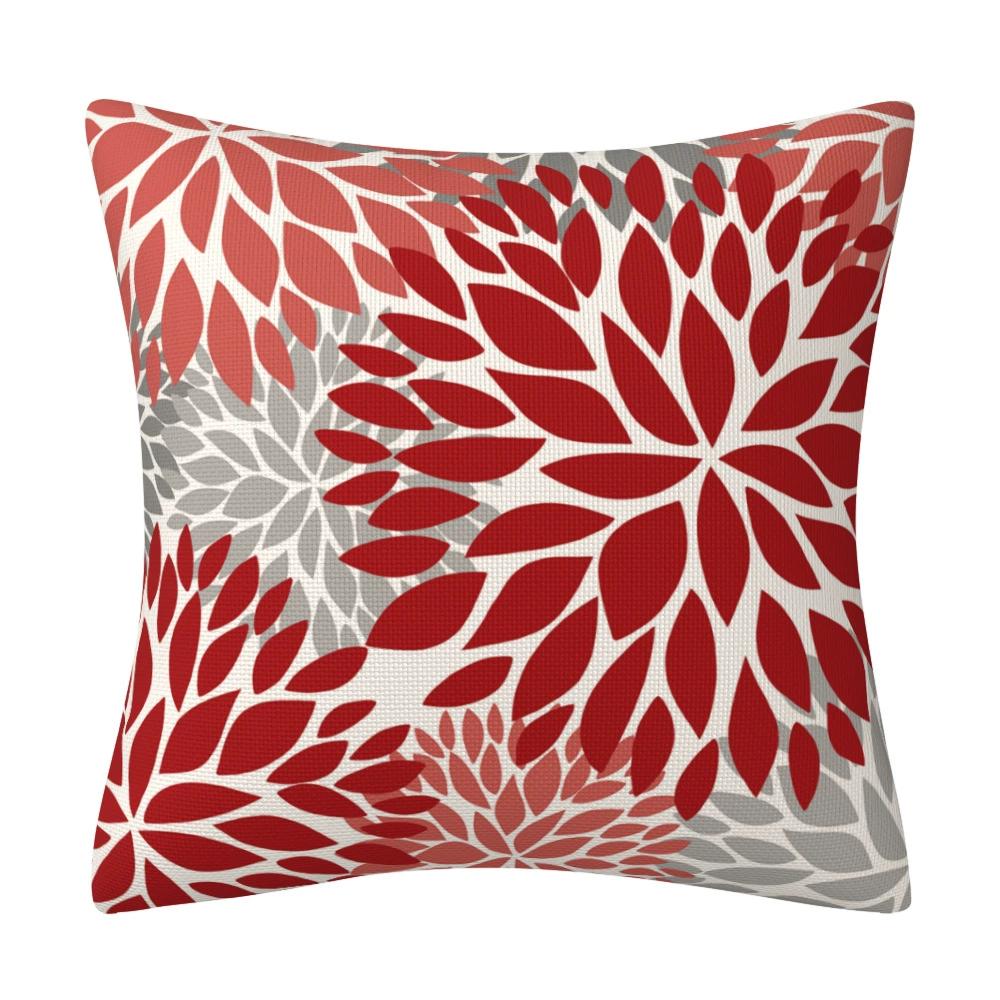 Set Of 2 Pillow Covers 18X18Inch Linen Square Throw Pillow Case,Farmhouse Modern Floral Flower Pillow Covers For Couch Sofa
