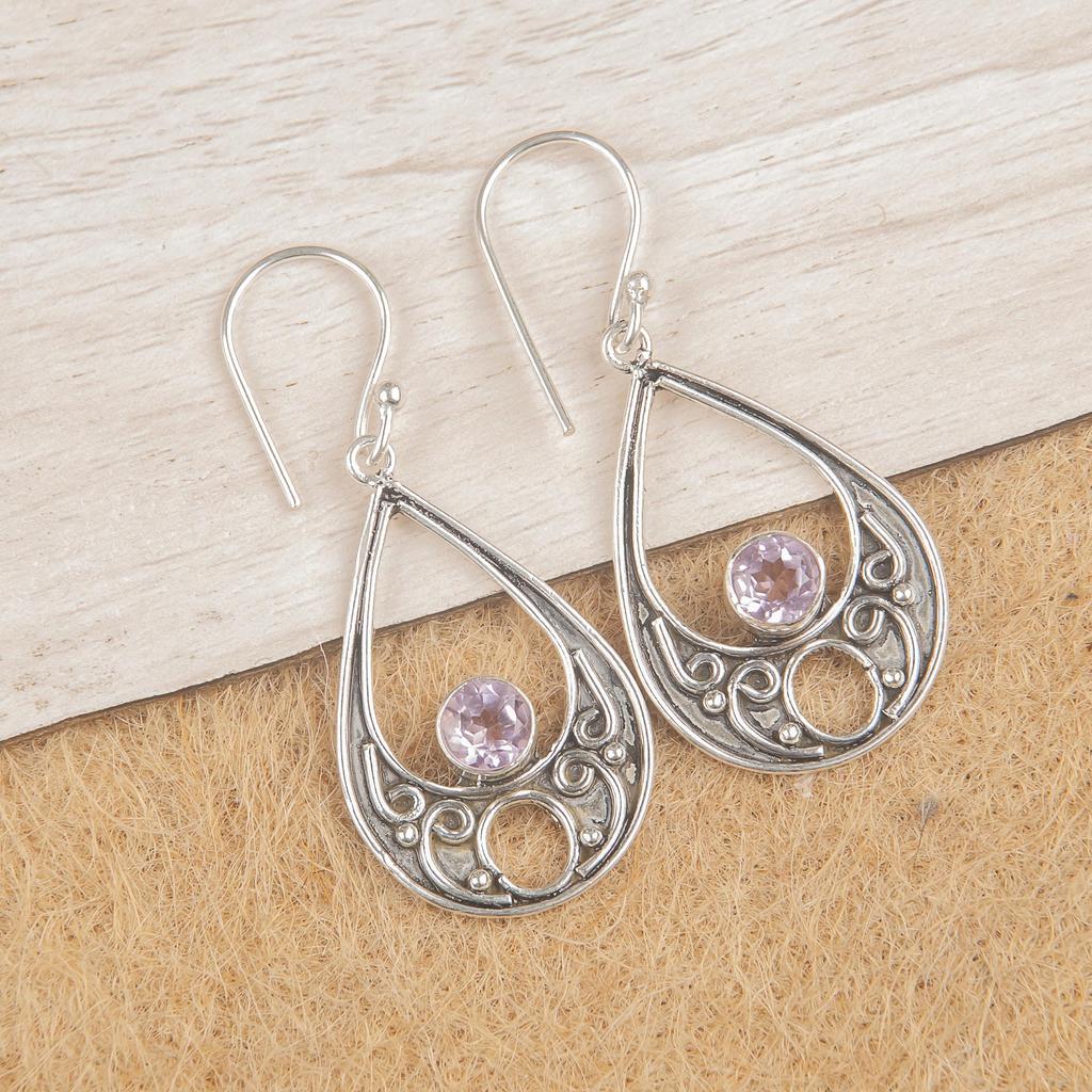 Morganit Ohrringe, Handgemachte Edelstein 925 Sterling Silber Ohrringe Antik Schmuck, Für Verlobungsgeschenk