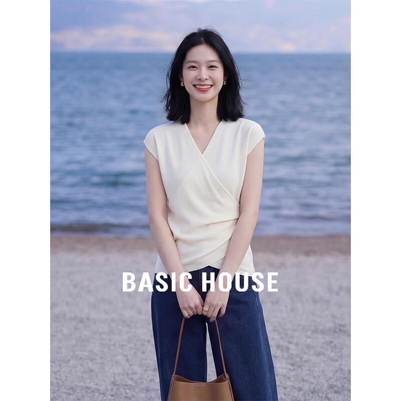 Basic House Women s Sleeveless Cross V-Neck Knit Top XL